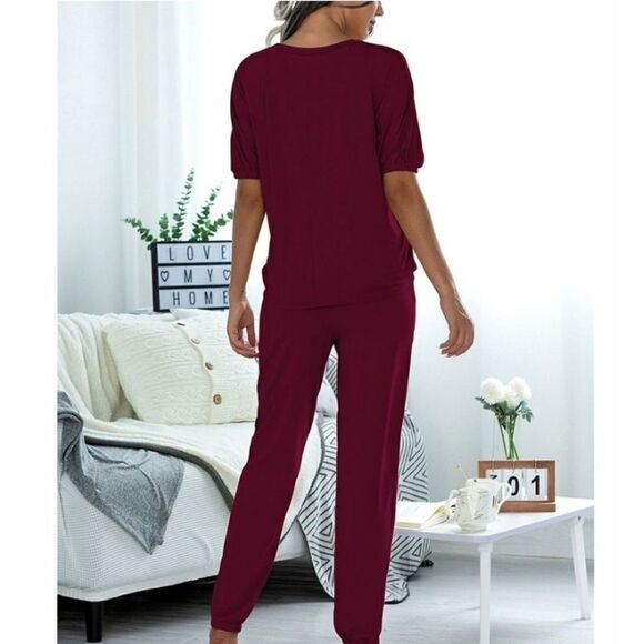 Women wine top and pocket drawstring pant … - Picture 1 of 16